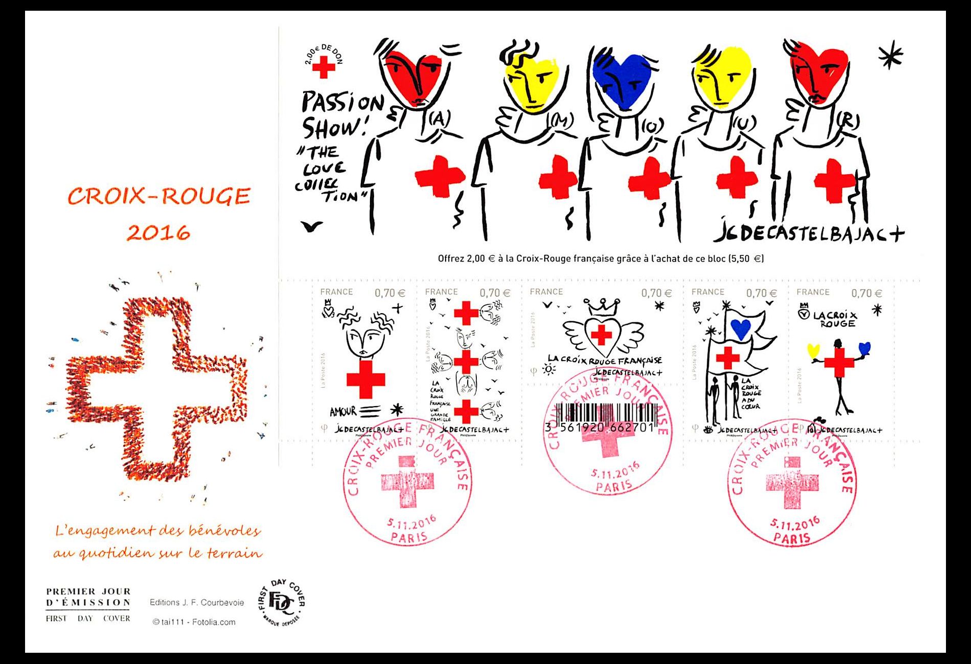FDC GF JF - Bloc croix rouge 2016, oblit 5/11/2016 Paris