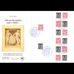 FDC GF JF - Carnet entier 140 ans timbre type Sage, oblit 2/11/2016 Paris