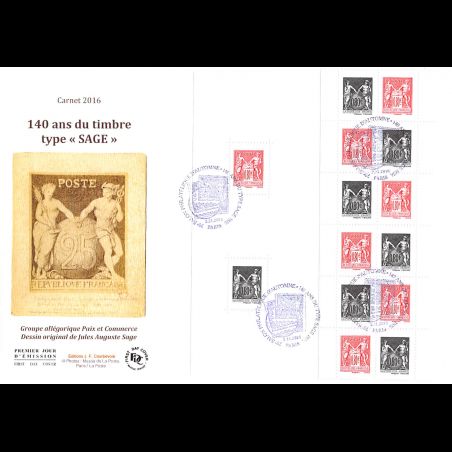 FDC GF JF - Carnet entier 140 ans timbre type Sage, oblit 2/11/2016 Paris