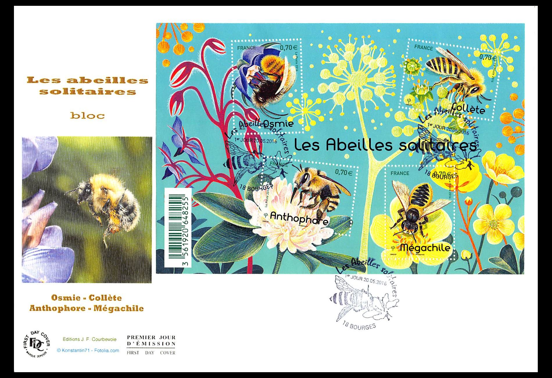 FDC GF JF - Bloc les abeilles solitaires, oblit 20/5/2016 Bourges
