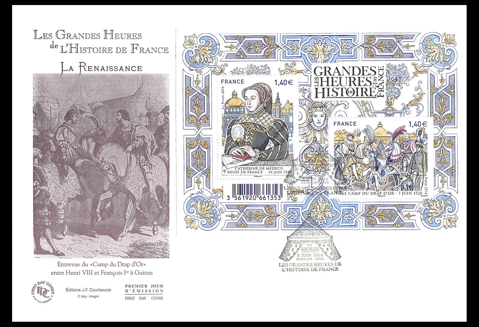 FDC GF JF - Bloc les grandes heures de l'histoire de France, oblit Ardres 3/6/16
