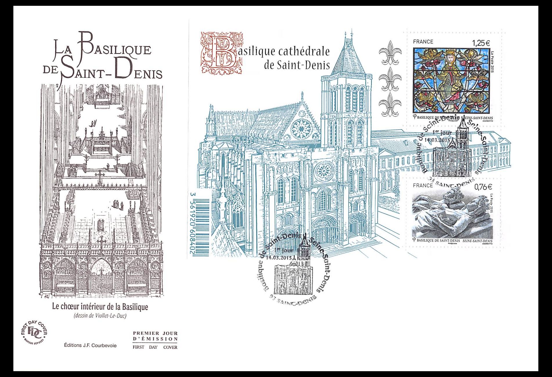 FDC GF JF - Bloc Basilique de Saint-Denis, oblit 14/3/15