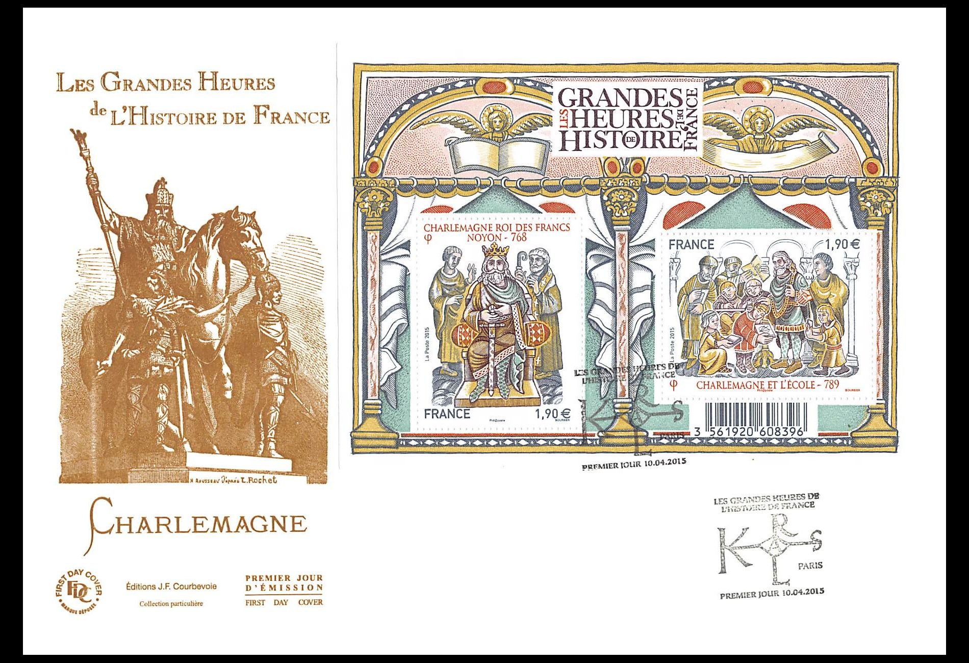 FDC GF JF - Bloc grandes heures histoire de France, oblit Paris 10/4/15