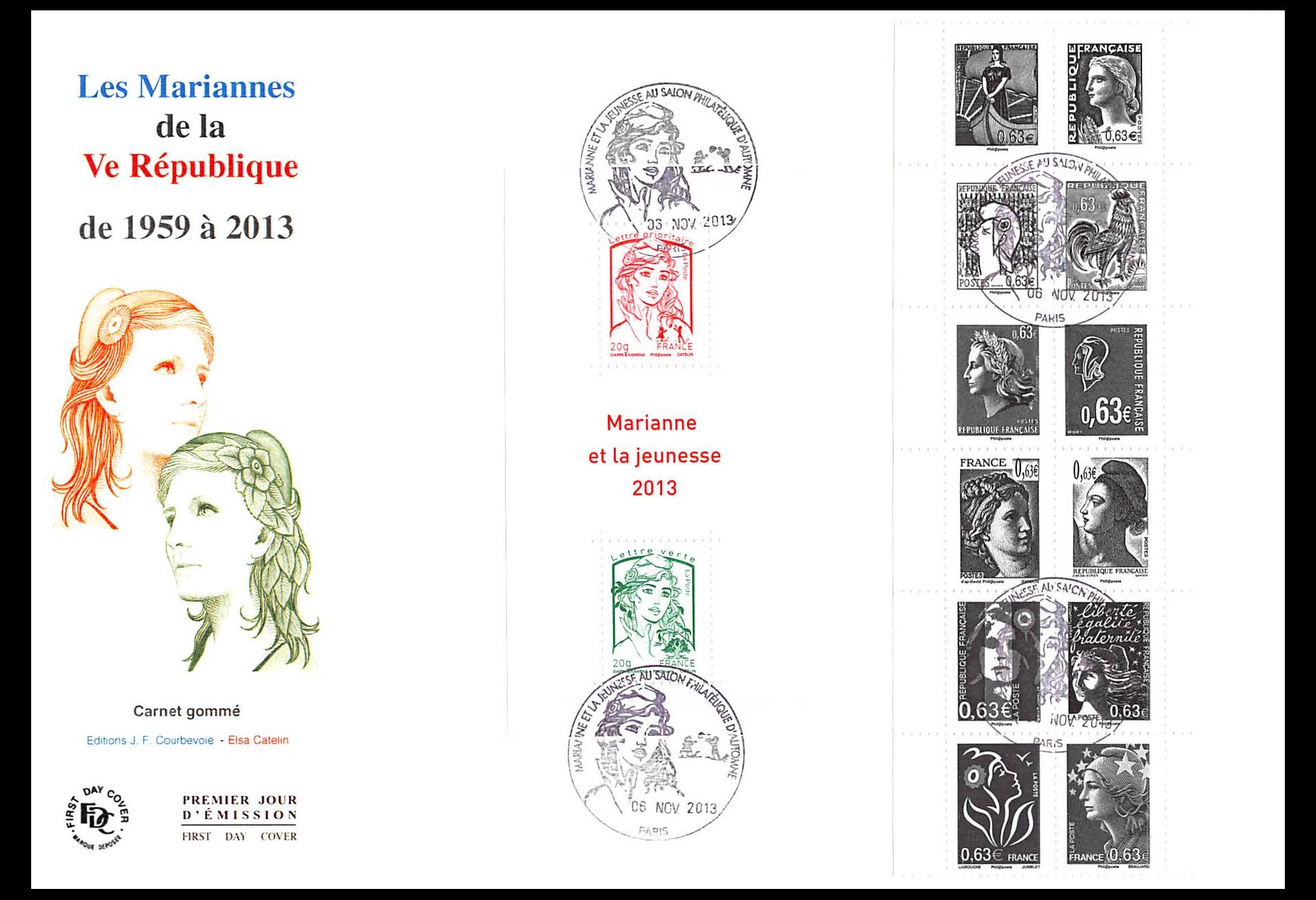 FDC GF JF - Carnet gommé les Mariannes de la Ve République - 6/11/2013 Paris