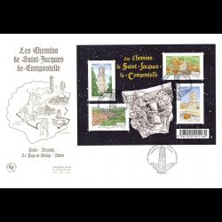 FDC GF JF - Bloc chemins St Jacques de Compostelle, oblit 30/3/2012 Paris