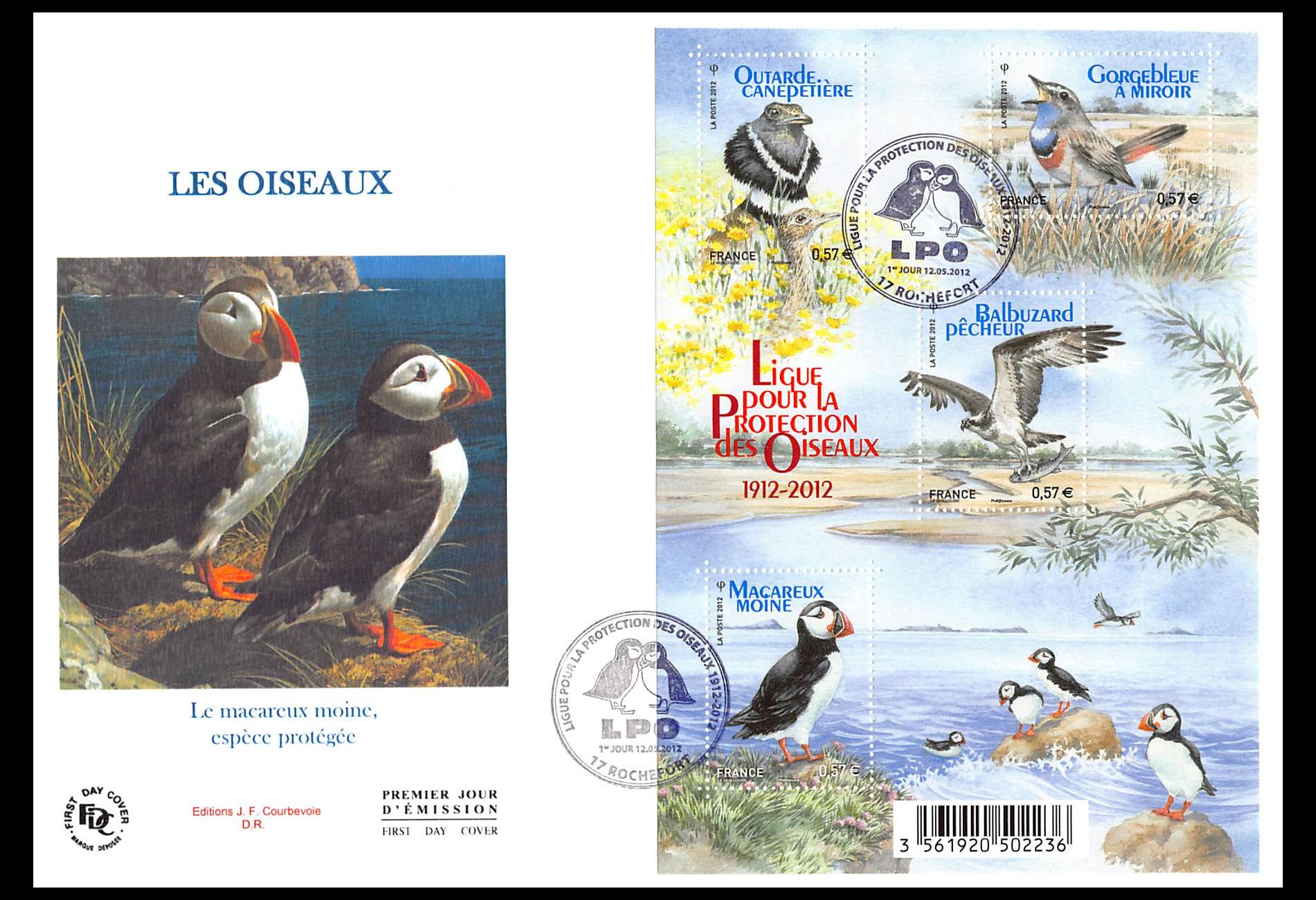 FDC GF JF - Bloc ligue pour la protection des oiseaux, oblit 12/5/12 Rochefort