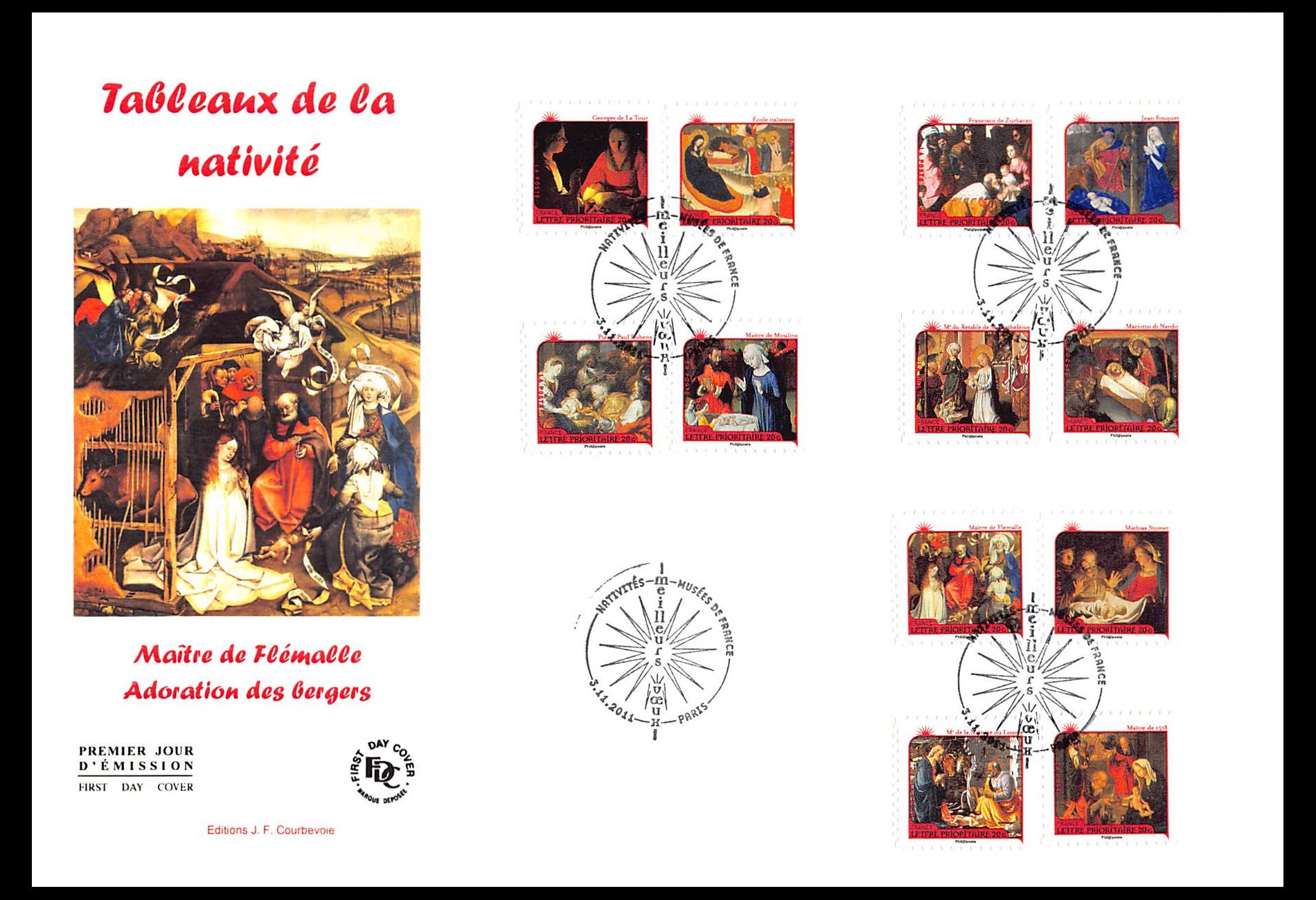 FDC GF JF - Bloc tableaux de la nativité, oblit 3/11/2011 Paris