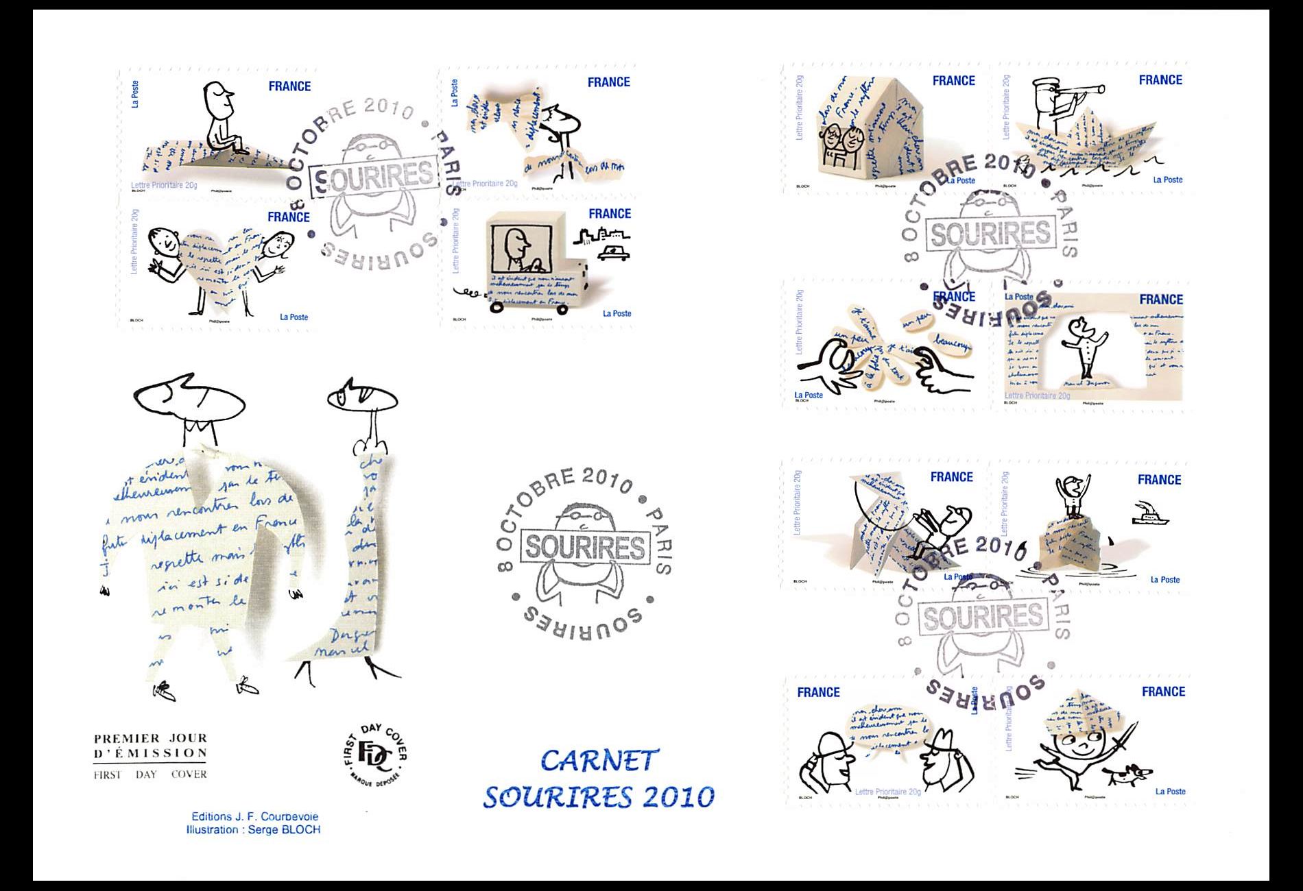 FDC GF JF - Carnet sourires 2010 - oblit Paris 8/10/2010