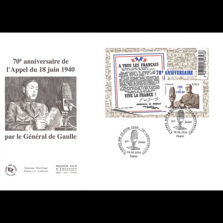 FDC GF JF - Bloc appel du 18 juin 1940 - oblit 18/6/2010 Paris
