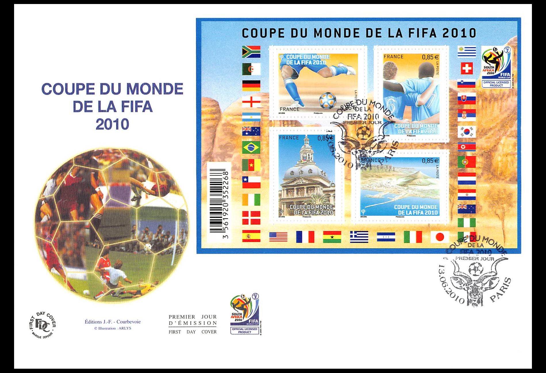 FDC GF - Bloc coupe du monde de football 2010 - oblit 13/6/2010 Paris