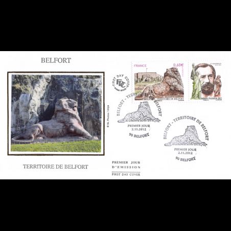 FDC soie - Territoire de Belfort, le Lion de Bartholdi, oblit 2/11/2012 Belfort