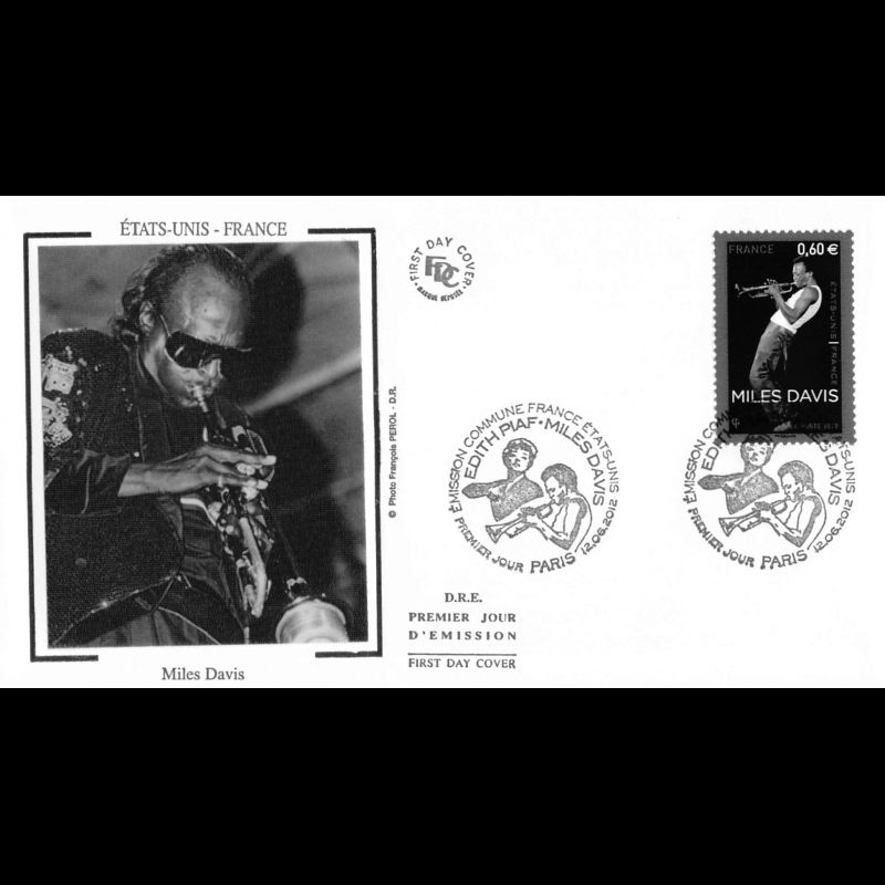 FDC soie - France - Etats unis, Miles Davis, oblit 12/6/2012 Paris
