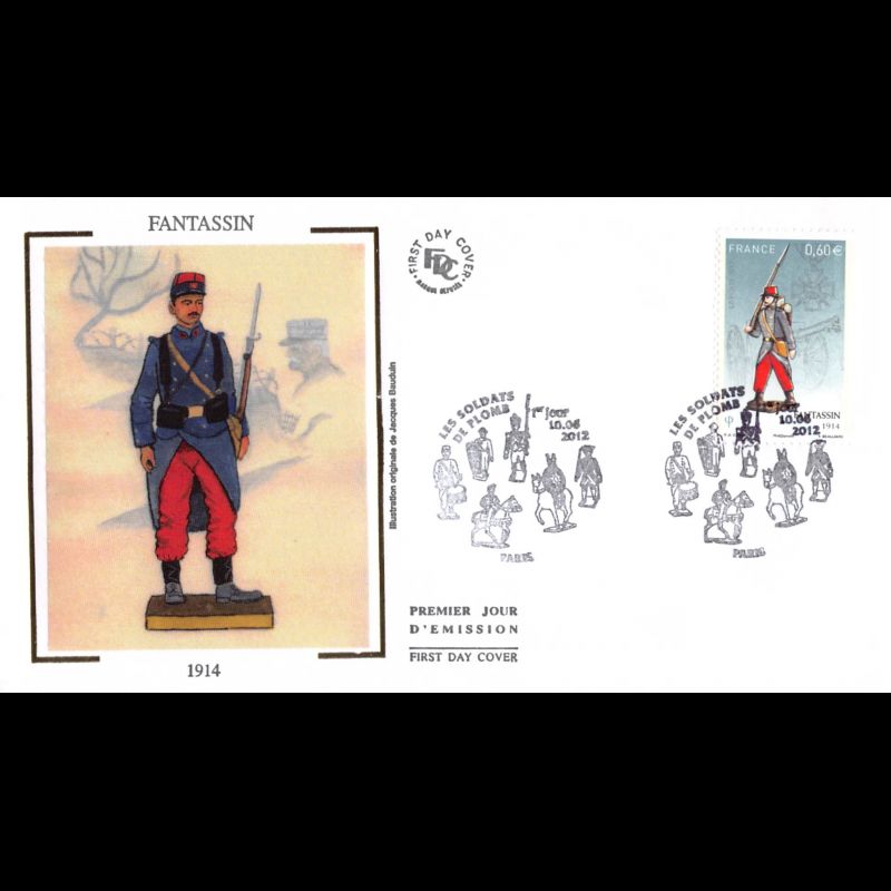 FDC soie - Les soldats de plombs, Fantassin 1914, oblit 10/6/2012 Paris