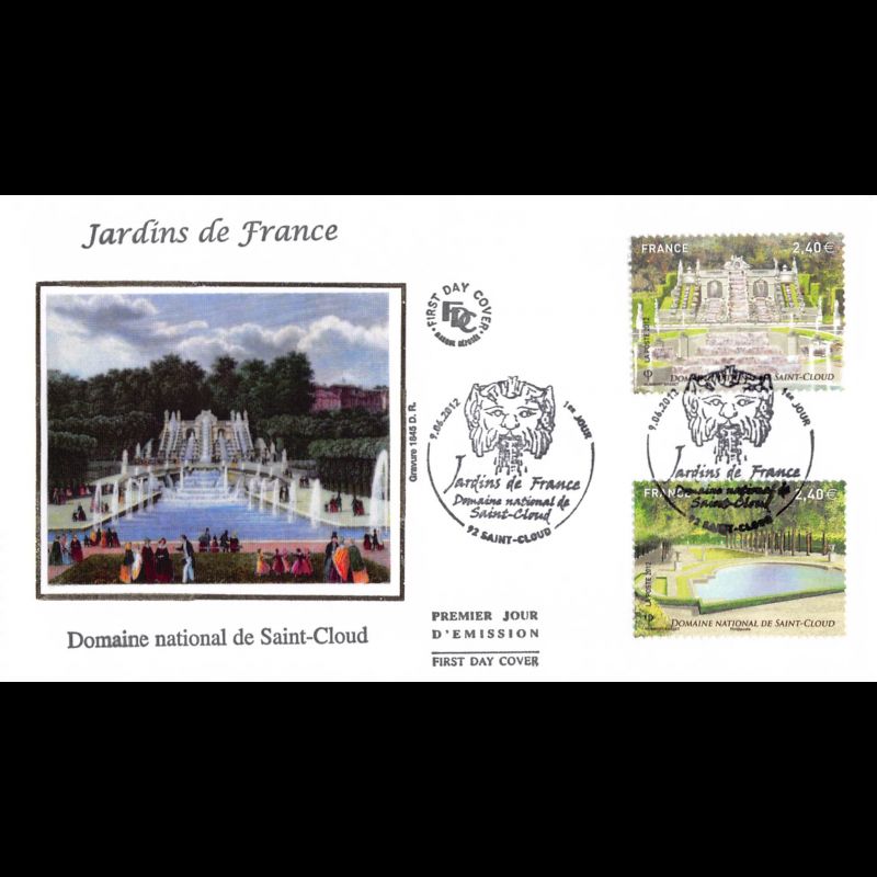 FDC soie - Jardins de France, domaine national de Saint Cloud, oblit 9/6/2012