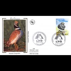 FDC soie - Oiseaux, Outarde...