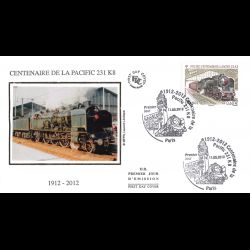 FDC soie - Centenaire de la Pacific 231 K8, oblit 11/5/2012 Paris