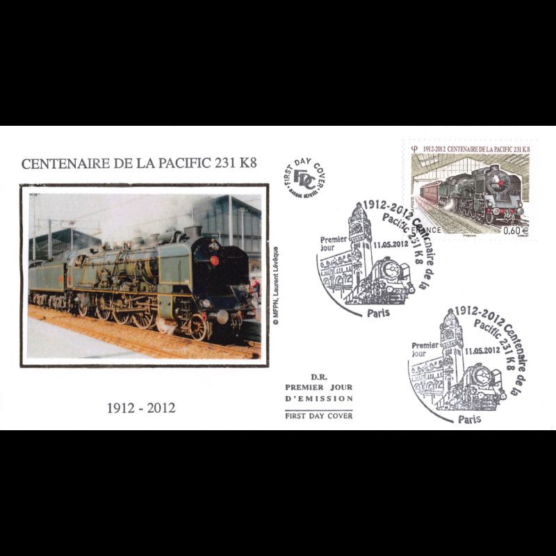FDC soie - Centenaire de la Pacific 231 K8, oblit 11/5/2012 Paris