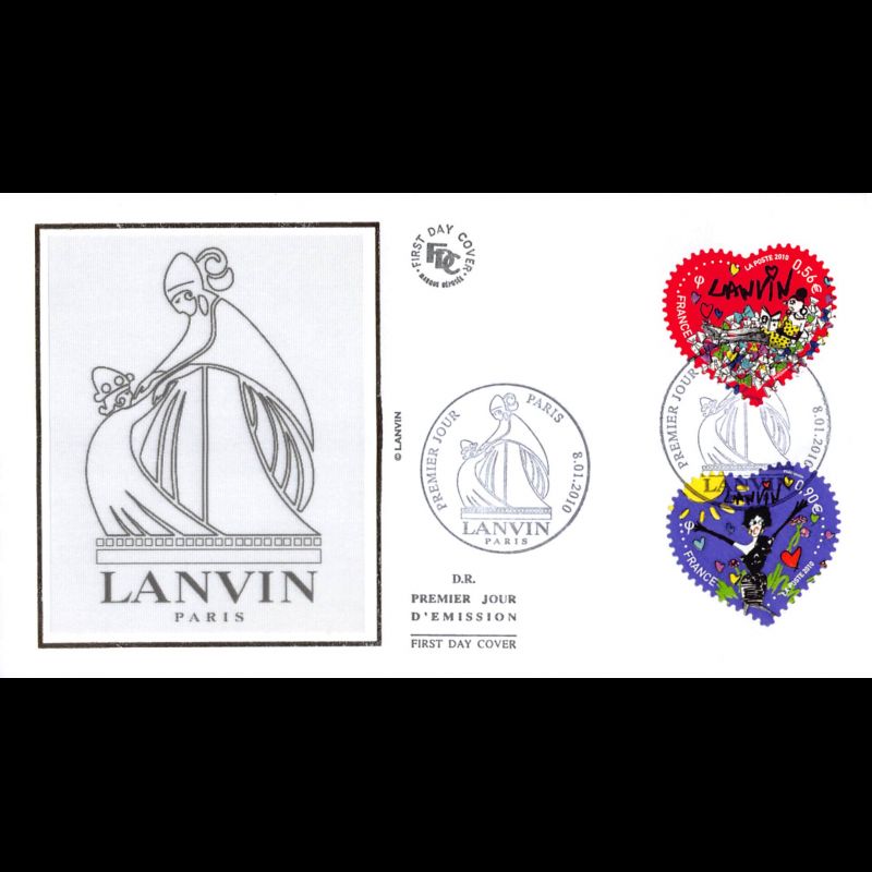 FDC soie - Cœur Lanvin adhésifs, oblit 8/1/2010 Paris