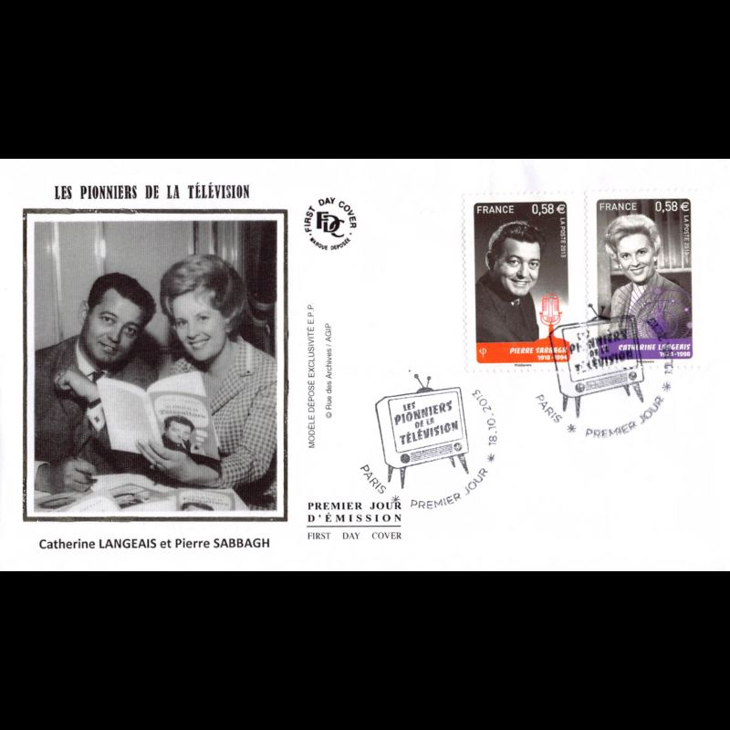 FDC soie - Les pionniers de la télévision, C. Langeais, P. Sabbagh - oblit Paris