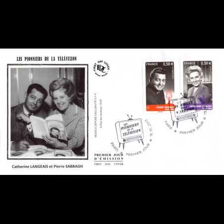FDC soie - Les pionniers de la télévision, C. Langeais, P. Sabbagh - oblit Paris