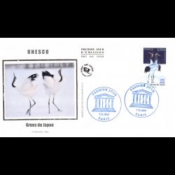 FDC soie - UNESCO 2013, grues du Japon, oblit 7/11/13 Paris