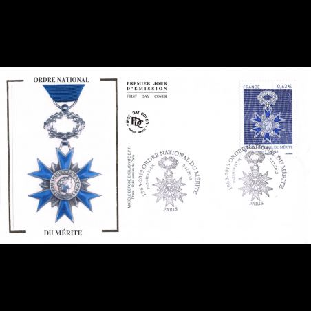 FDC soie - 50e anniv ordre national du mérite, oblit 9/11/2013 Paris