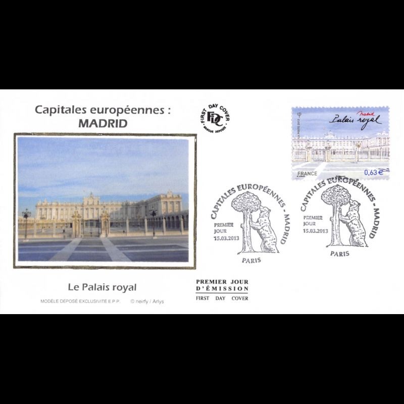 FDC soie - Madrid, le Palais royal, oblit 15/3/13 Paris