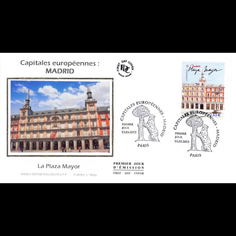 FDC soie - Madrid, Plaza Mayor, oblit 15/3/13 Paris