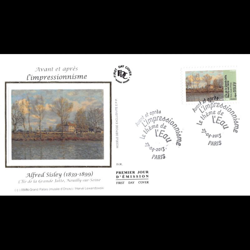 FDC soie - Impressionnisme, Alfred Sisley, oblit 27/4/13 Paris