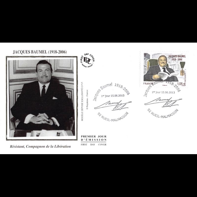 FDC soie - J. Baumel, résistant, compagnon de la Libération, oblit 15/6/13 RM
