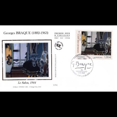 FDC soie - Tableau Georges Braque, le salon 1944, oblit 27/9/2013 Varengeville
