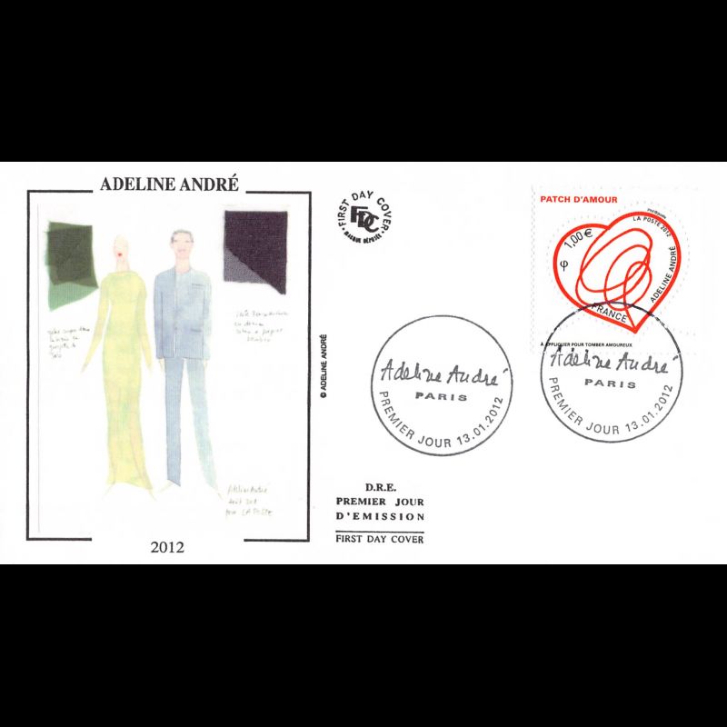FDC soie- Patch d'amour, Adeline André, oblit 13/1/2012 Paris