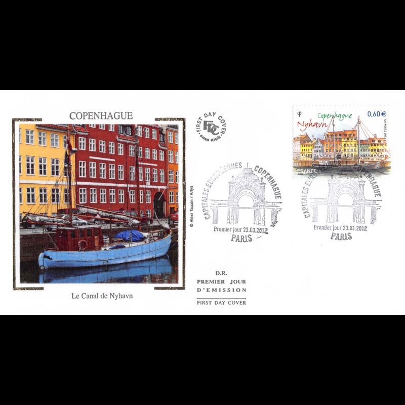 FDC soie - Copenhague, le canal de Nyhavn, oblit 23/3/2012 Paris