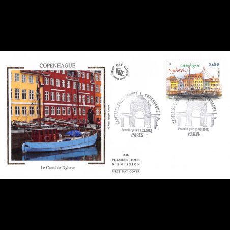 FDC soie - Copenhague, le canal de Nyhavn, oblit 23/3/2012 Paris