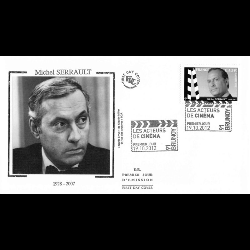FDC soie - Acteurs de cinéma, Michel Serrault, oblit 19/10/2012 Brunoy