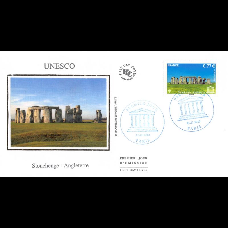 FDC soie - UNESCO, Stonehenge Angleterre, oblit 21/11/12 Paris