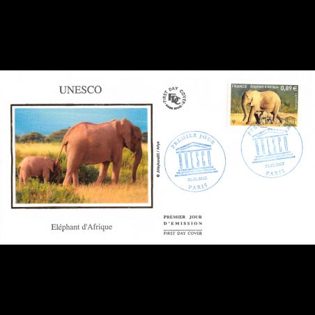 FDC soie - UNESCO, éléphant d'Afrique, oblit 21/11/12 Paris