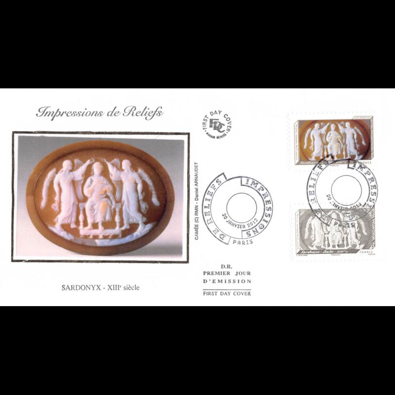 FDC soie - Impressions de reliefs, Sardonyx, oblit 20/1/2012 Paris