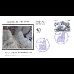 FDC soie - Basilique de Saint-Denis, Robert II et Constance d'Arles - 14/3/2015