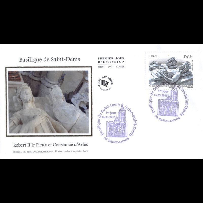 FDC soie - Basilique de Saint-Denis, Robert II et Constance d'Arles - 14/3/2015