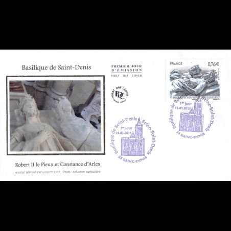 FDC soie - Basilique de Saint-Denis, Robert II et Constance d'Arles - 14/3/2015