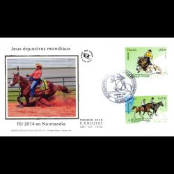 FDC soie - Jeux équestres mondiaux (4891, 4897), oblit 23/8/14 Caen