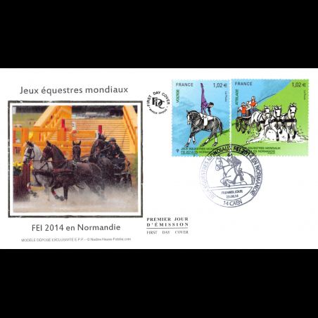 FDC soie - Jeux équestres mondiaux (4894, 4895), oblit 23/8/14 Caen