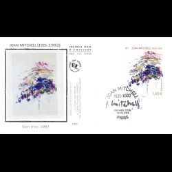 FDC soie - Tableau Joan Mitchell, oblit 28/3/14 Paris