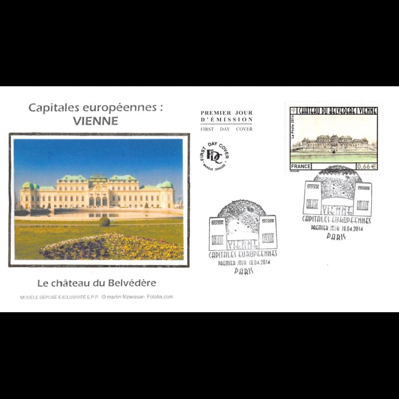 FDC soie - Vienne, château du Belvédère, oblit 18/4/14 Paris