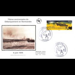 FDC soie - 70e anniv du débarquement en Normandie, oblit 5/6/14 Ouistreham