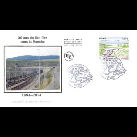 FDC soie - 20 ans du tunnel sous la Manche, oblit 6/5/14 Coquelles