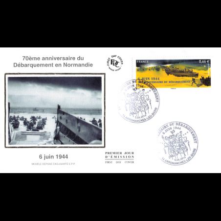 FDC soie - 70e anniv du débarquement en Normandie, oblit 5/6/14 Arromanches