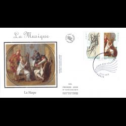 FDC soie - Musique, lyre et harpe - oblit 29/1/2010 Paris