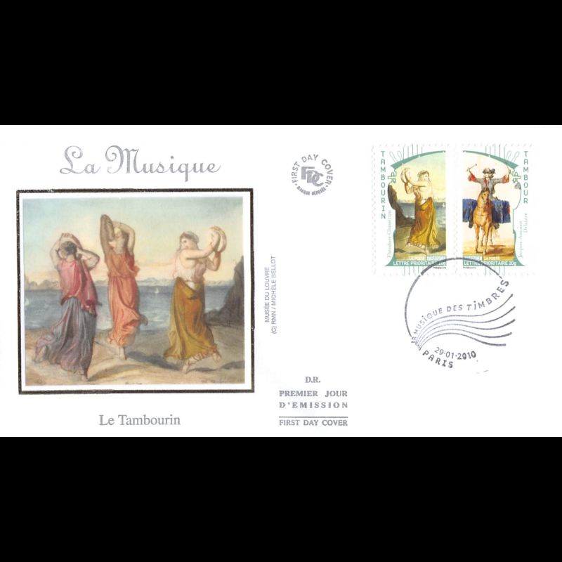 FDC soie - Musique, tambourin et tambour - oblit 29/1/2010 Paris